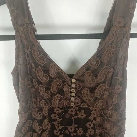 CowGirl Hardware Lace Aline Dress Women S Button Detail Empire Waist Brown - Picture 3 of 9